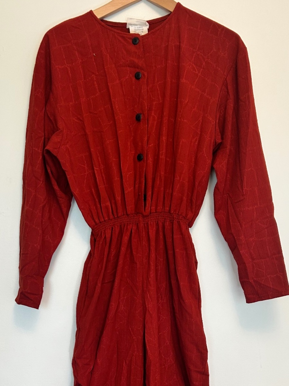 VTG Randi Marc Burnt Orange L Sleeve Pleated Jumpsuit Elastic Waist Size 5/6